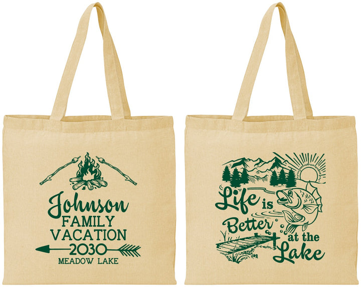Personalized Family Vacation Cotton Tote Bags - Lake Camping | 180011