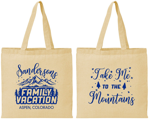 Personalized Family Vacation Cotton Tote Bags - Ski Trip Peaks | 180023