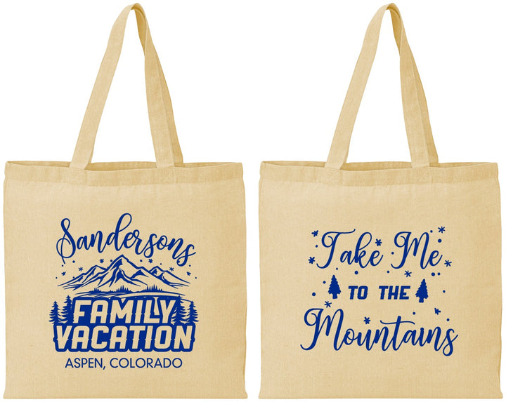 Personalized Family Vacation Cotton Tote Bags - Ski Trip Peaks | 180023
