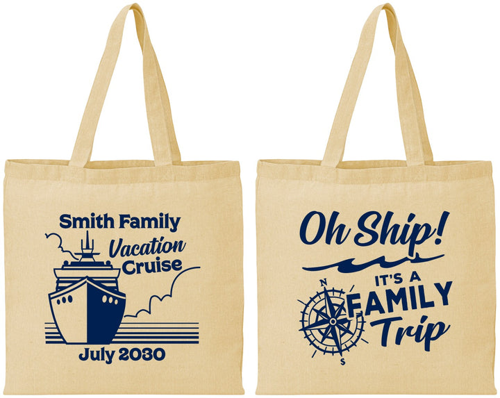 Personalized Family Vacation Cotton Tote Bags - Oh Ship Cruise | 180030