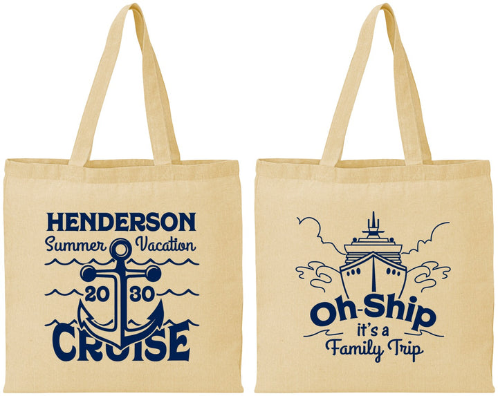 Personalized Family Vacation Cotton Tote Bags - Oh Ship Cruise | 180032