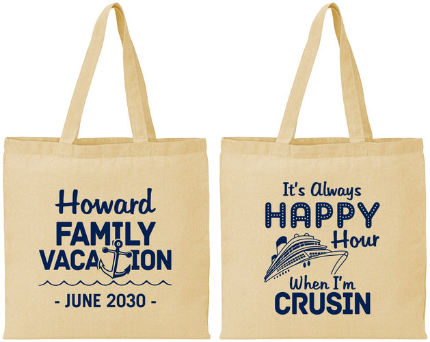 Personalized Family Vacation Cotton Tote Bags - Crusin Cruise | 180033