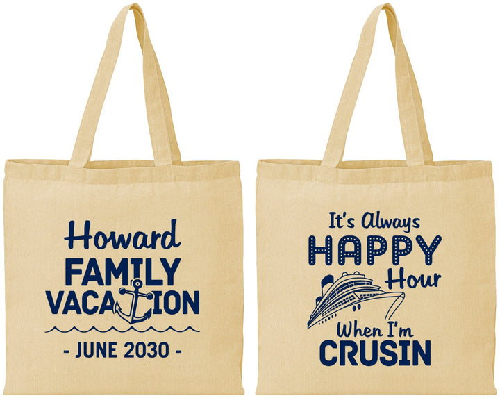 Personalized Family Vacation Cotton Tote Bags - Crusin Cruise | 180033