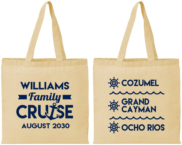 Personalized Family Vacation Cotton Tote Bags - Nautical Cruise | 180034