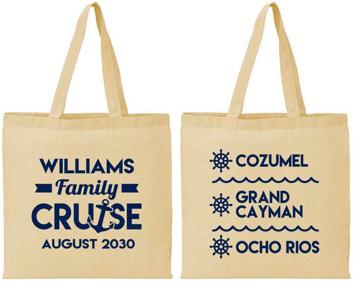 Personalized Family Vacation Cotton Tote Bags - Nautical Cruise | 180034