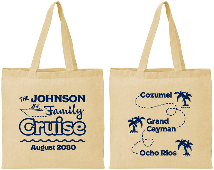 Personalized Family Vacation Cotton Tote Bags - Cruise Ship | 180035