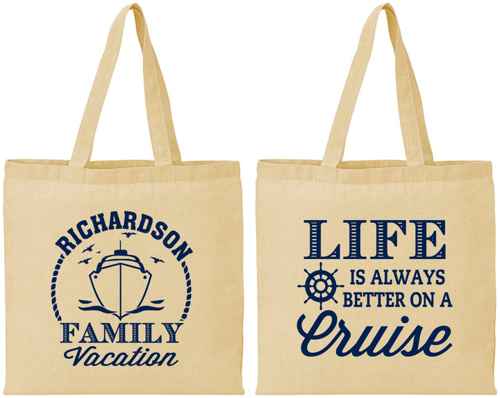 Personalized Family Vacation Cotton Tote Bags - Cruise Ship | 180036