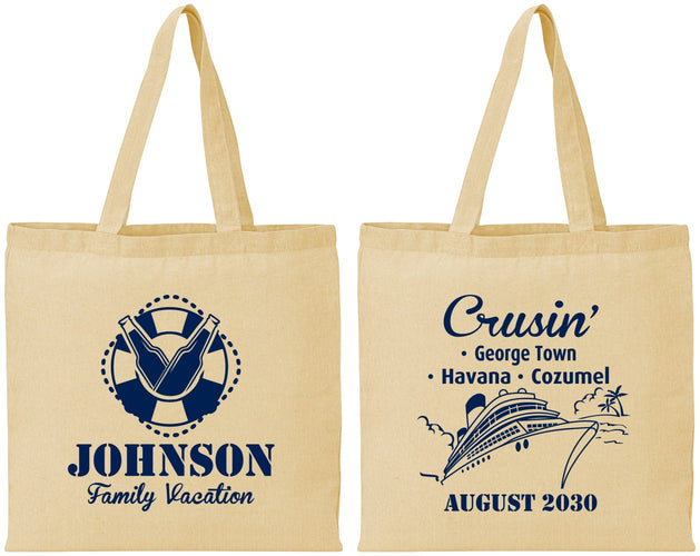 Personalized Family Vacation Cotton Tote Bags - Cruisin Ship | 180039