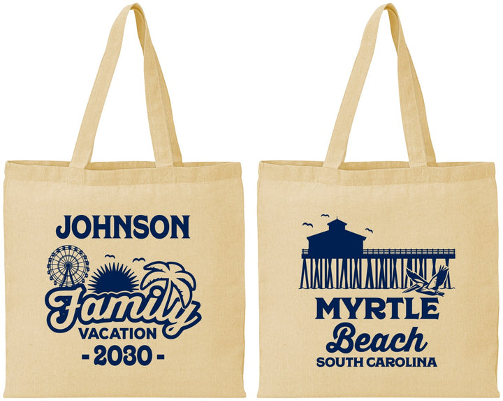 Personalized Family Vacation Cotton Tote Bags - Myrtle Beach | 180045
