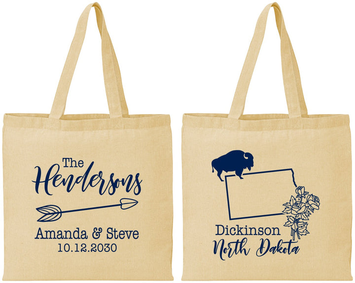 Personalized Wedding Cotton Tote Bags - North Dakota | 183