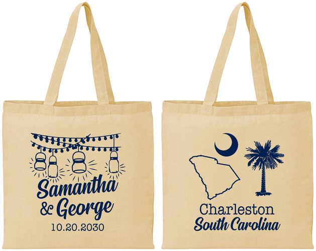 Personalized Wedding Cotton Tote Bags - South Carolina | 189