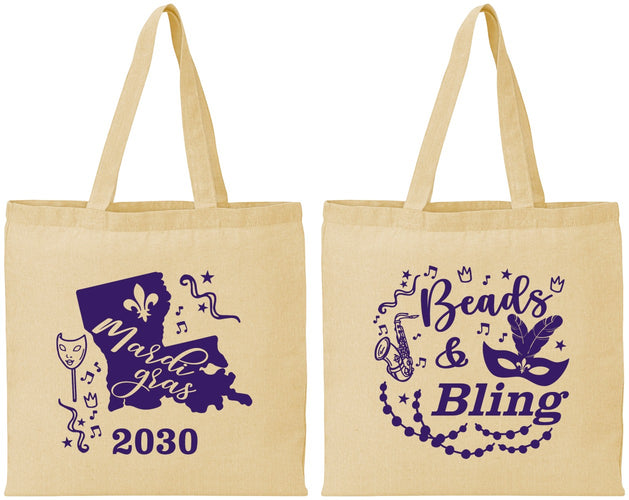 Personalized Mardi Gras Cotton Tote Bags - Beads And Bling | 190002