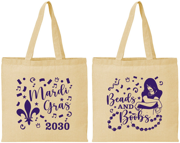Personalized Mardi Gras Cotton Tote Bags - Beads And Boobs | 190005
