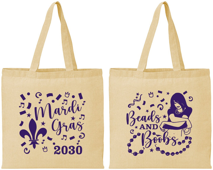 Personalized Mardi Gras Cotton Tote Bags - Beads And Boobs | 190005