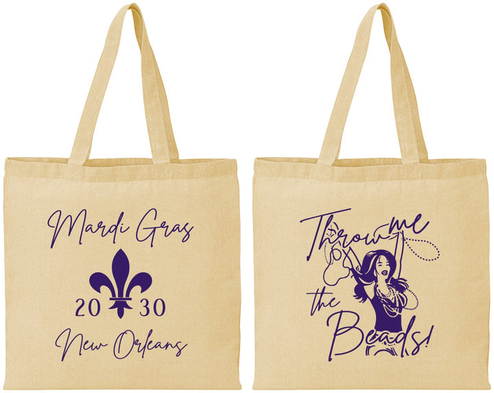 Personalized Mardi Gras Cotton Tote Bags - Throw Me The Beads | 190008