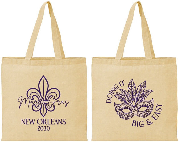 Personalized Mardi Gras Cotton Tote Bags - Fleur De Lis | 190010