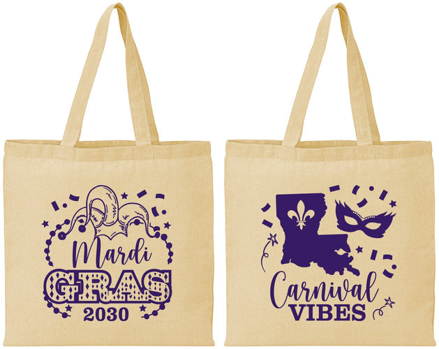 Personalized Mardi Gras Cotton Tote Bags - Fleur De Lis Carnaval | 190012