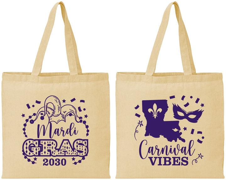 Personalized Mardi Gras Cotton Tote Bags - Fleur De Lis Carnaval | 190012