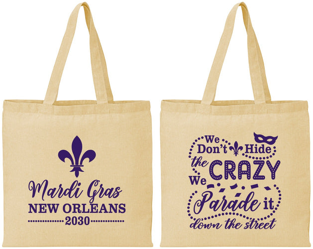 Personalized Mardi Gras Cotton Tote Bags - Fleur De Lis | 190013