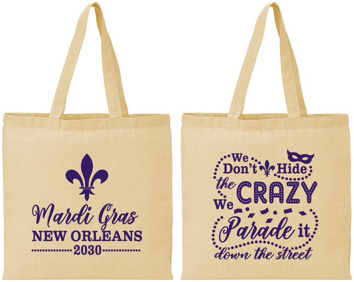 Personalized Mardi Gras Cotton Tote Bags - Fleur De Lis | 190013