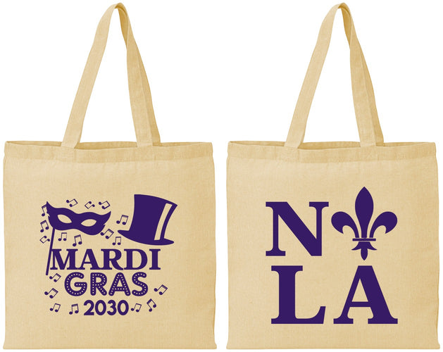 Personalized Mardi Gras Cotton Tote Bags - Nola Fleur De Lis | 190014