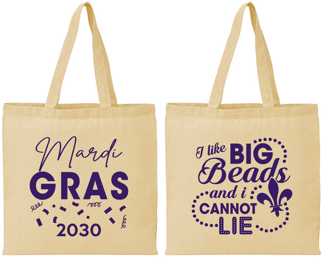 Personalized Mardi Gras Cotton Tote Bags - Big Bead Fleur De Lis | 190018