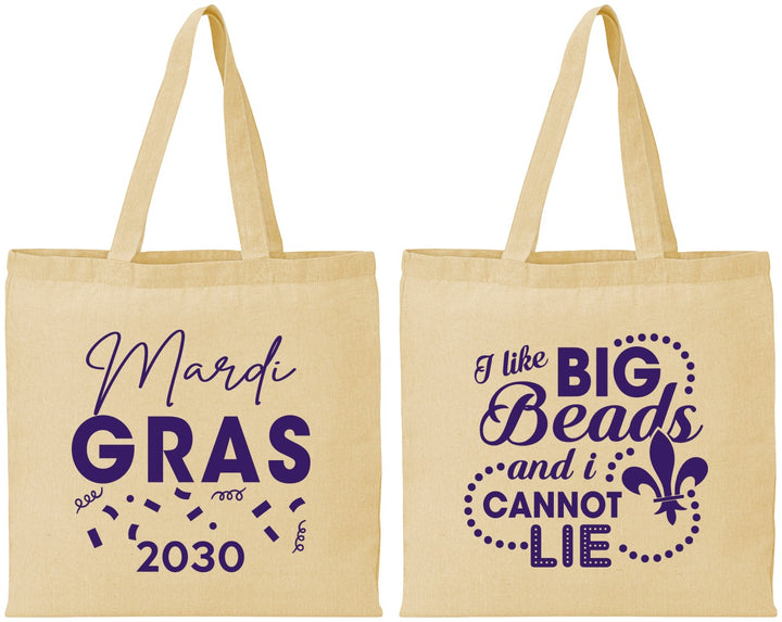 Personalized Mardi Gras Cotton Tote Bags - Big Bead Fleur De Lis | 190018