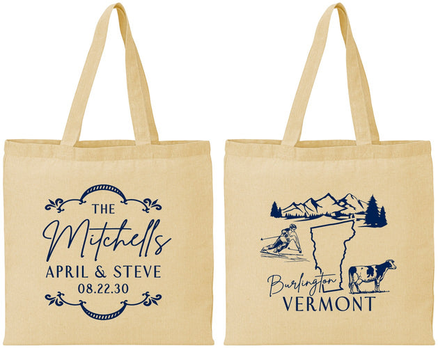 Personalized Wedding Cotton Tote Bags - Vermont | 194