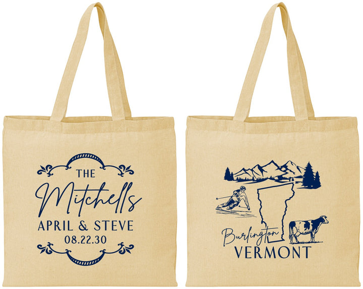 Personalized Wedding Cotton Tote Bags - Vermont | 194