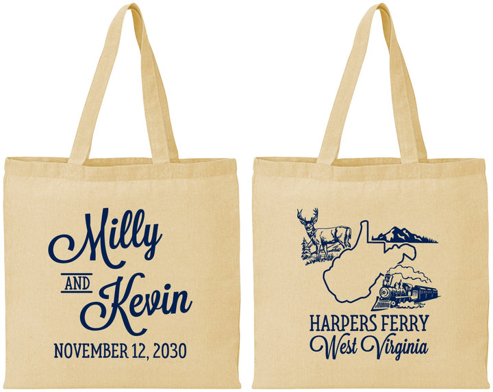 Personalized Wedding Cotton Tote Bags - West Virginia | 197