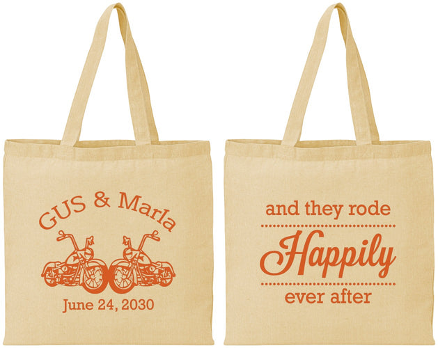 Personalized Wedding Cotton Tote Bags - Happily Ever After Motorcycle | 200