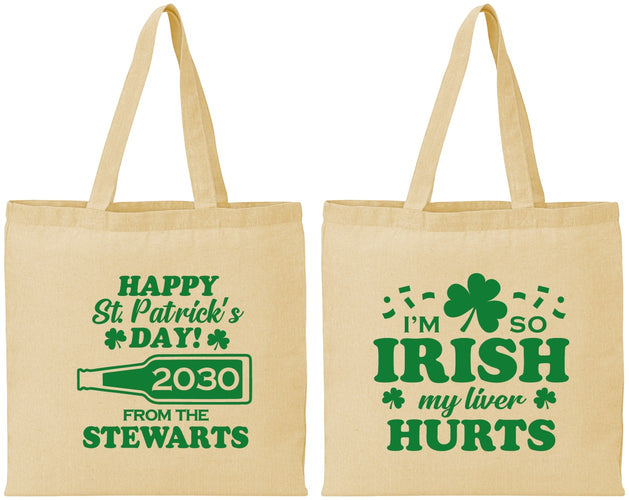 Personalized St Patricks Day Cotton Tote Bags - Irish My Liver Hurts | 200000
