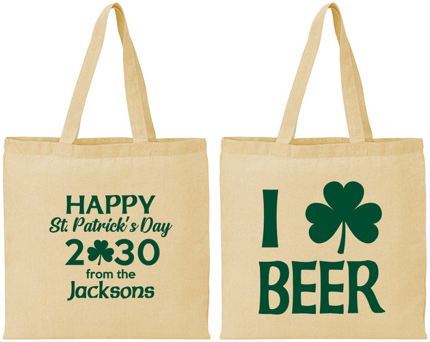 Personalized St Patricks Day Cotton Tote Bags - Clover Irish | 200003