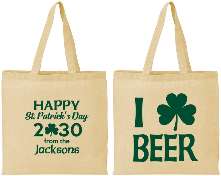 Personalized St Patricks Day Cotton Tote Bags - Clover Irish | 200003