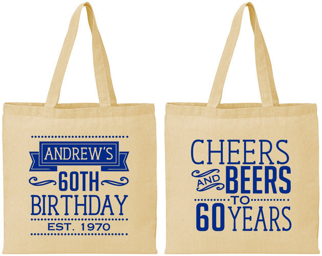 Personalized Birthday Cotton Tote Bags - Cheers Beers To 60 Years | 20001