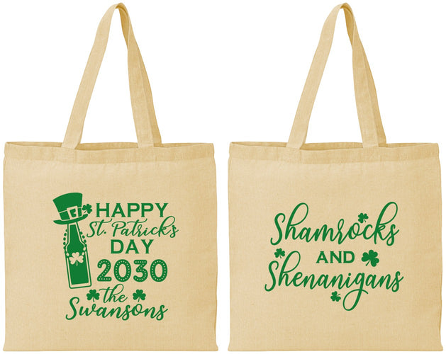 Personalized St Patricks Day Cotton Tote Bags - Shamrocks Shenanigans | 200010