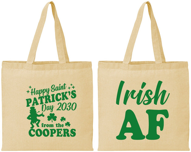 Personalized St Patricks Day Cotton Tote Bags - Irish Af Leprechaun | 200012