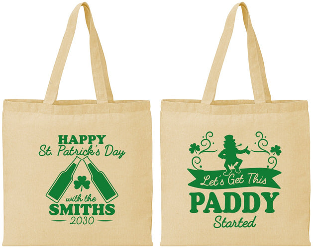 Personalized St Patricks Day Cotton Tote Bags - Lets Get The Paddy Started | 200014