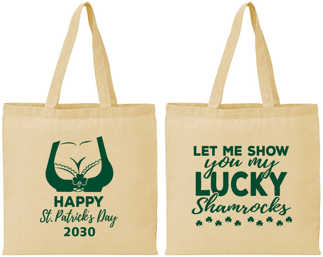 Personalized St Patricks Day Cotton Tote Bags - Shamrocks | 200015