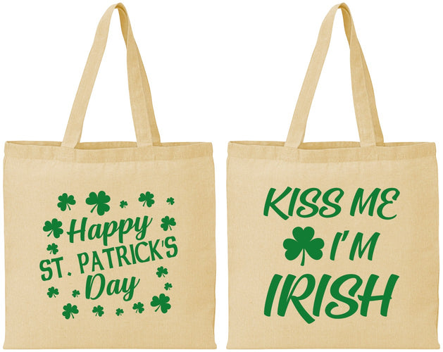 Personalized St Patricks Day Cotton Tote Bags - Kiss Me I Am Irish | 200018