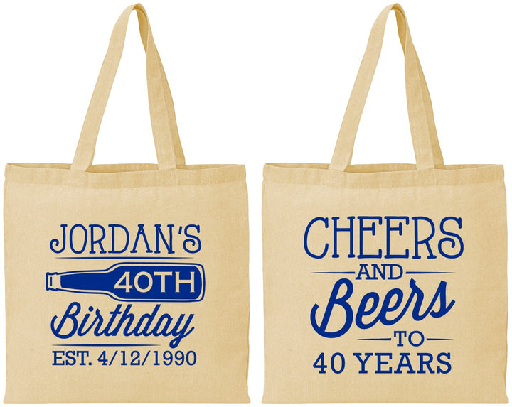 Personalized Birthday Cotton Tote Bags - Cheers Beers To 40 Years | 20002