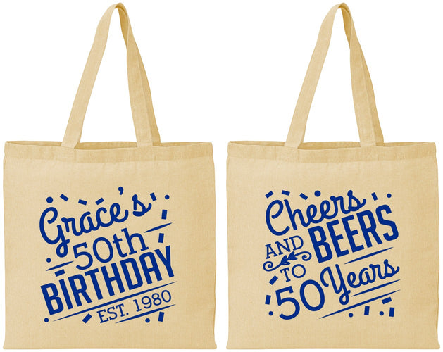 Personalized Birthday Cotton Tote Bags - Cheers Beers To 50 Years | 20003