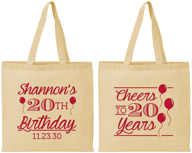Personalized Birthday Cotton Tote Bags - Cheers To 20 Years | 20004