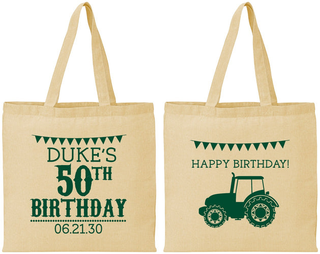 Personalized Birthday Cotton Tote Bags - 50th Tractor | 20005
