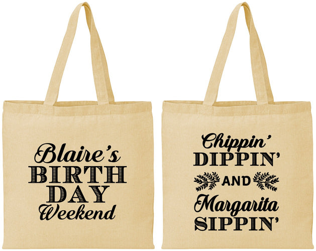 Personalized Birthday Cotton Tote Bags - Chippin Dippin Sippin | 20008