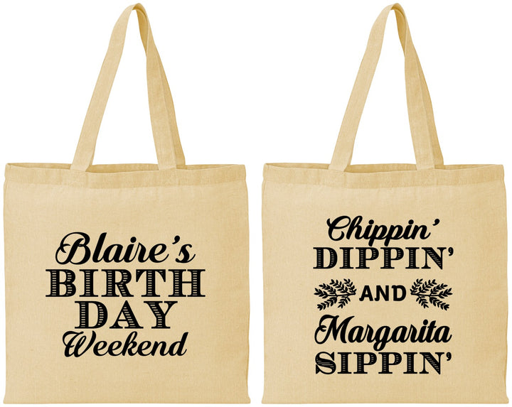 Personalized Birthday Cotton Tote Bags - Chippin Dippin Sippin | 20008