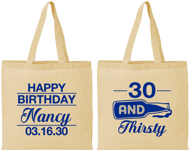 Personalized Birthday Cotton Tote Bags - 30 And Thirsty | 20014