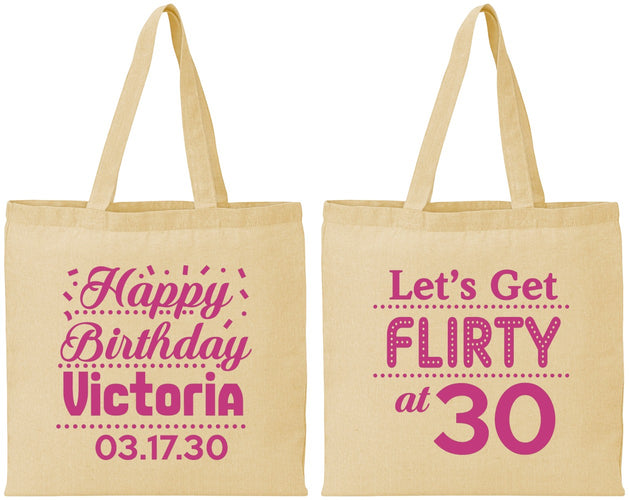 Personalized Birthday Cotton Tote Bags - Flirty At 30 | 20015