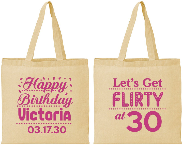 Personalized Birthday Cotton Tote Bags - Flirty At 30 | 20015