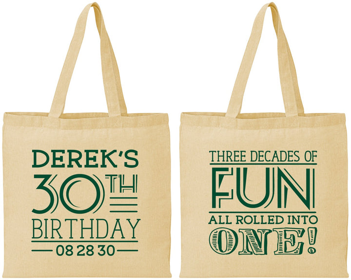 Personalized Birthday Cotton Tote Bags - 30th Three Decades Of Fun | 20020